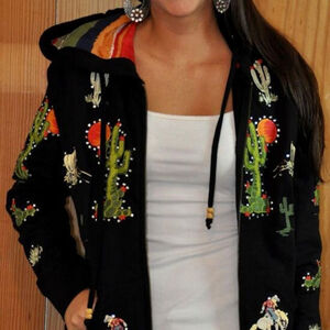 Cattlelac Ranch hoodie western embroidered black stud cactus cowboy medium FLAW